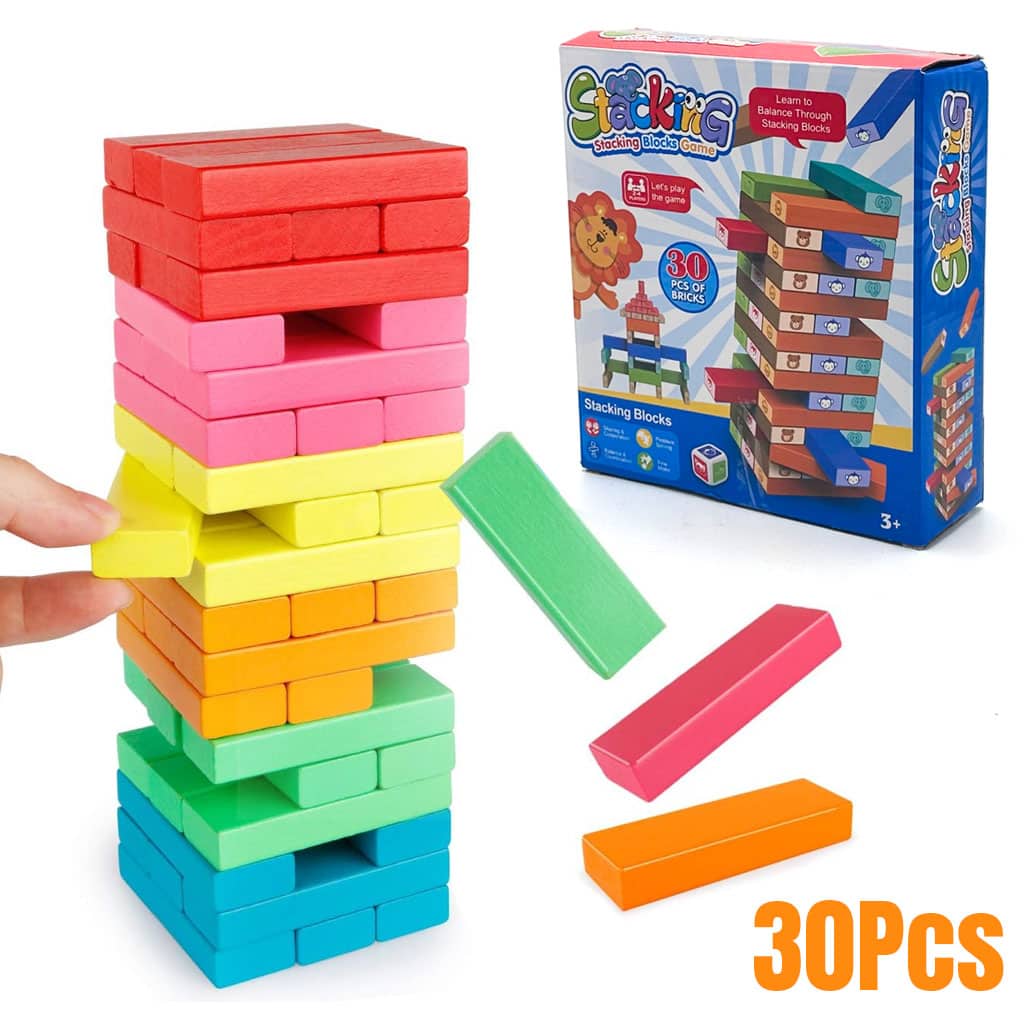 لعبة هدم الأبراج | Blocs Construction Colorés | 30 قطعة لإسقاط