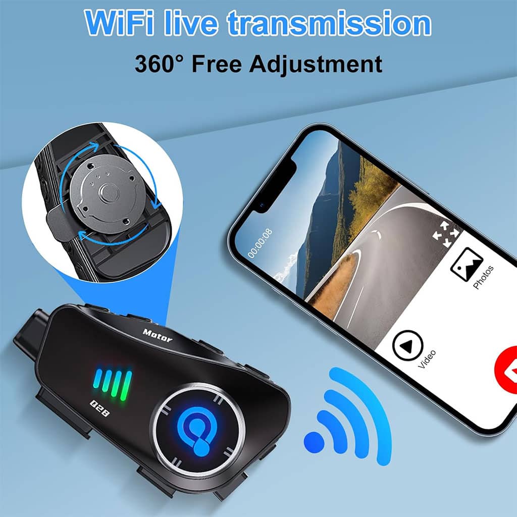 Oreillette Bluetooth pour Casque Moto avec Camera Full HD App Control – سماعات سائقي دراجة النارية مع كاميرة مدمجة — معاينة 9