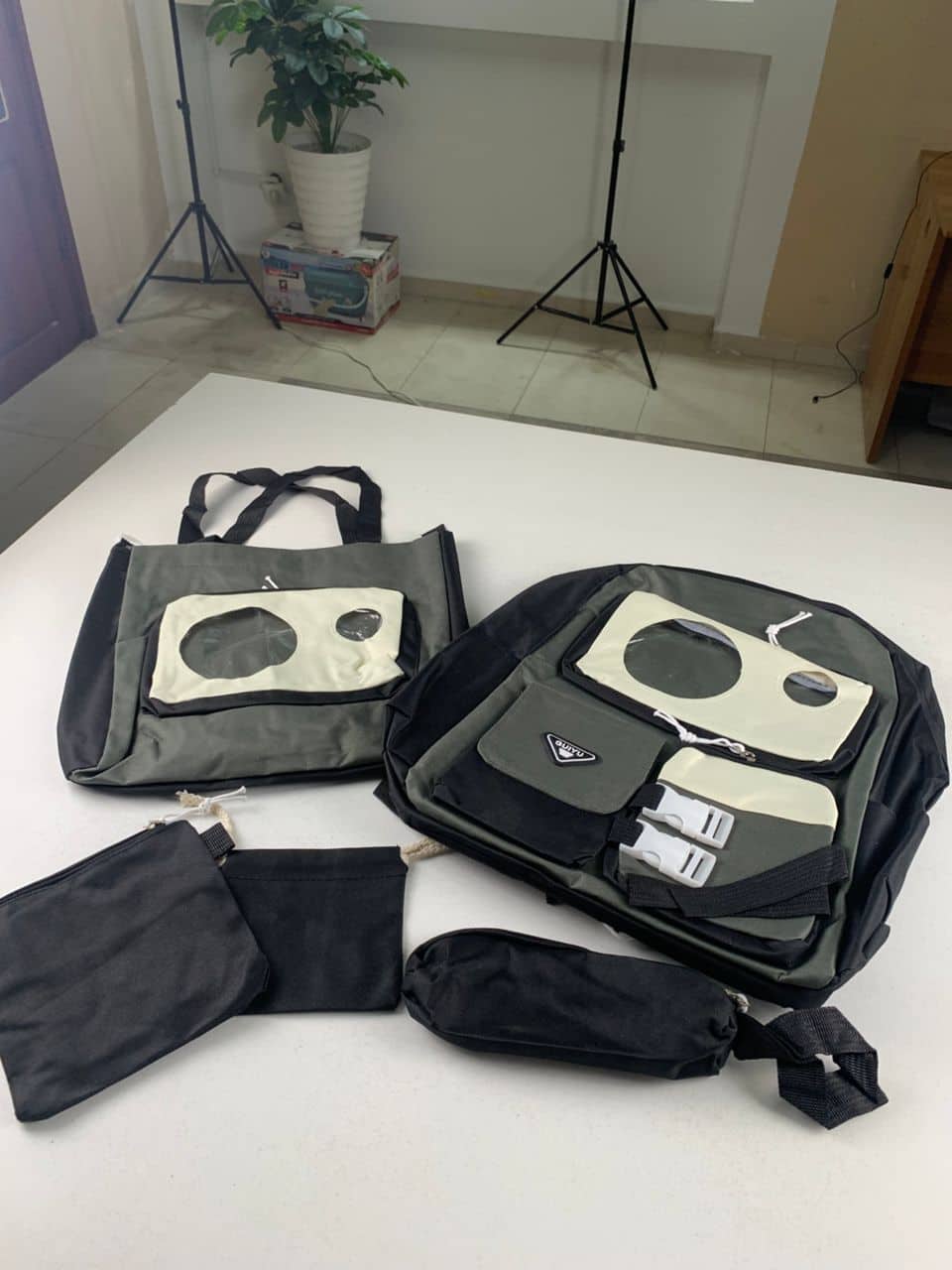Ensemble de sacs d’école Kawai pour adolescents 5Pcs Guiyu V2 Noir et Gris– محفظة 5 قطع كاواي أسود ورمادي — معاينة 5