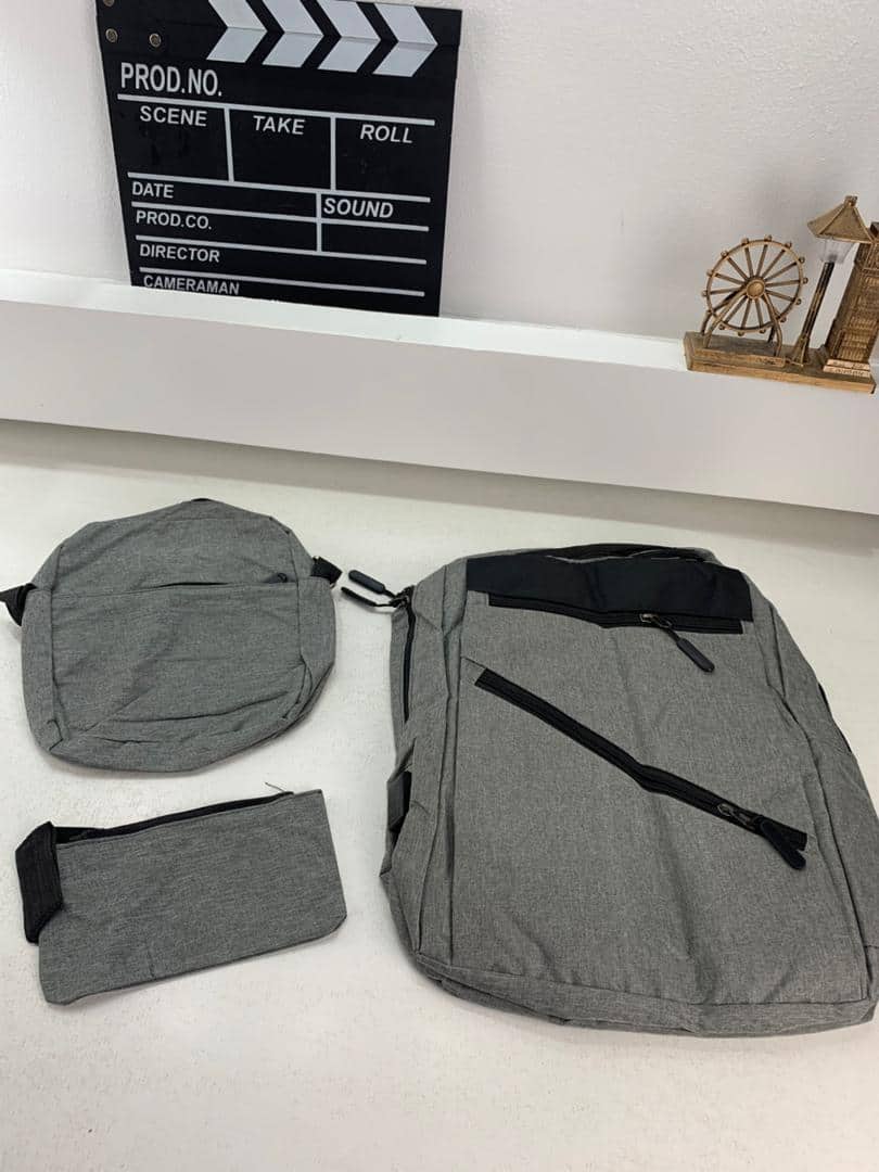 Sac à dos homme avec sac bandoulière et trousse 3en1 gris 127772-5 – محفظة ظهر رجالية 3 قطع رمادي — معاينة 2