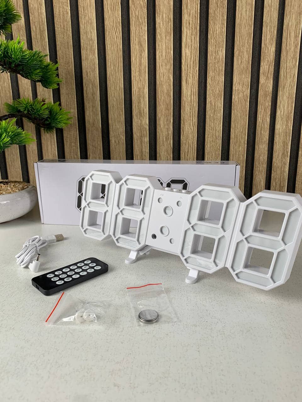 ساعة حائط رقمية 3D | Horloge LED Blanche | GH0720L تصميم ثلاثي الأبعاد — معاينة 8