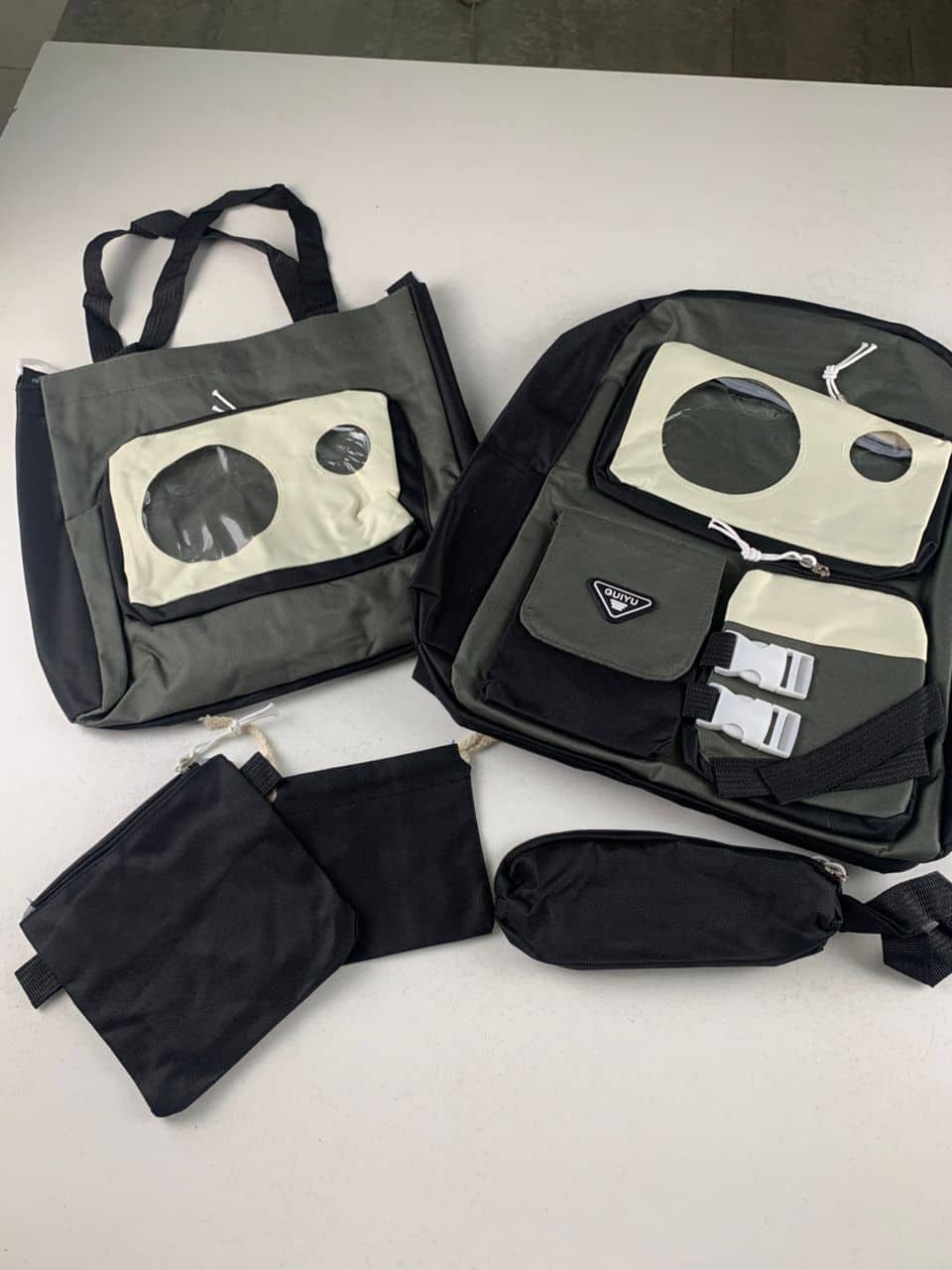 Ensemble de sacs d’école Kawai pour adolescents 5Pcs Guiyu V2 Noir et Gris– محفظة 5 قطع كاواي أسود ورمادي — معاينة 6