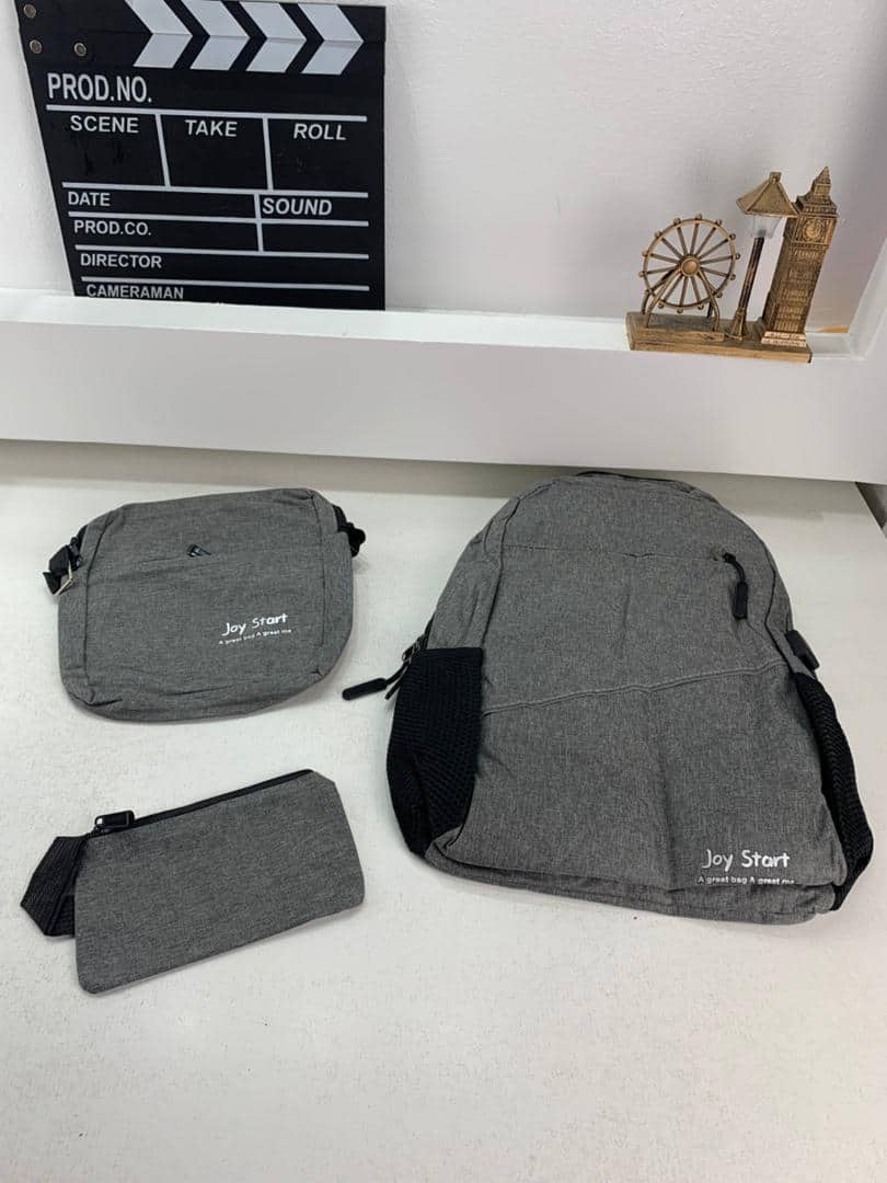 Sac à dos homme avec sac bandoulière et trousse 3en1 gris 2755-8 – محفظة ظهر رجالية 3 قطع رمادي — معاينة 4