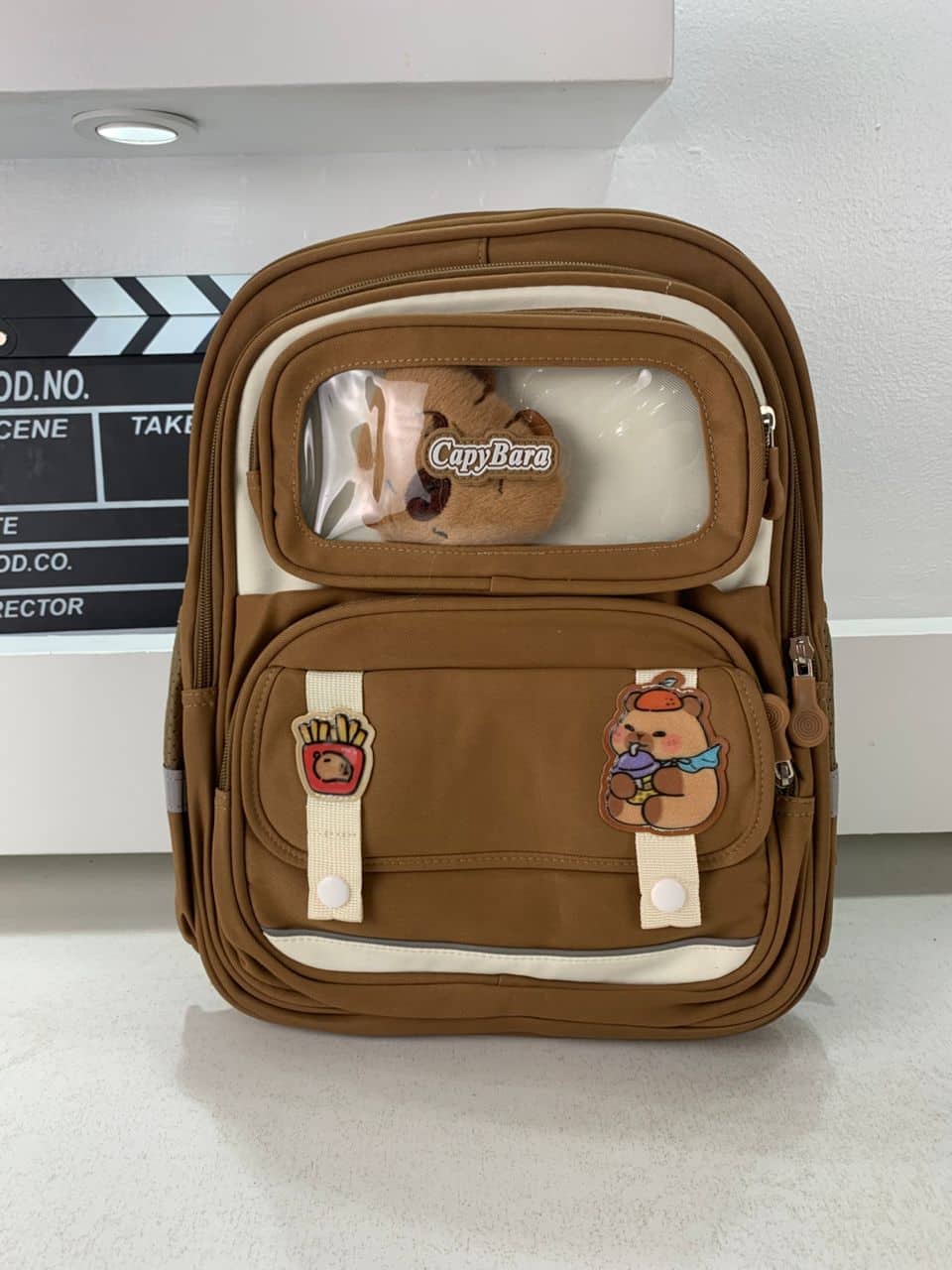 Sac à Dos Enfant Ludique avec Plusieurs Compartiment et un Peluche LM-5122 Marron – حقيبة ظهر للأطفال بني — معاينة 4