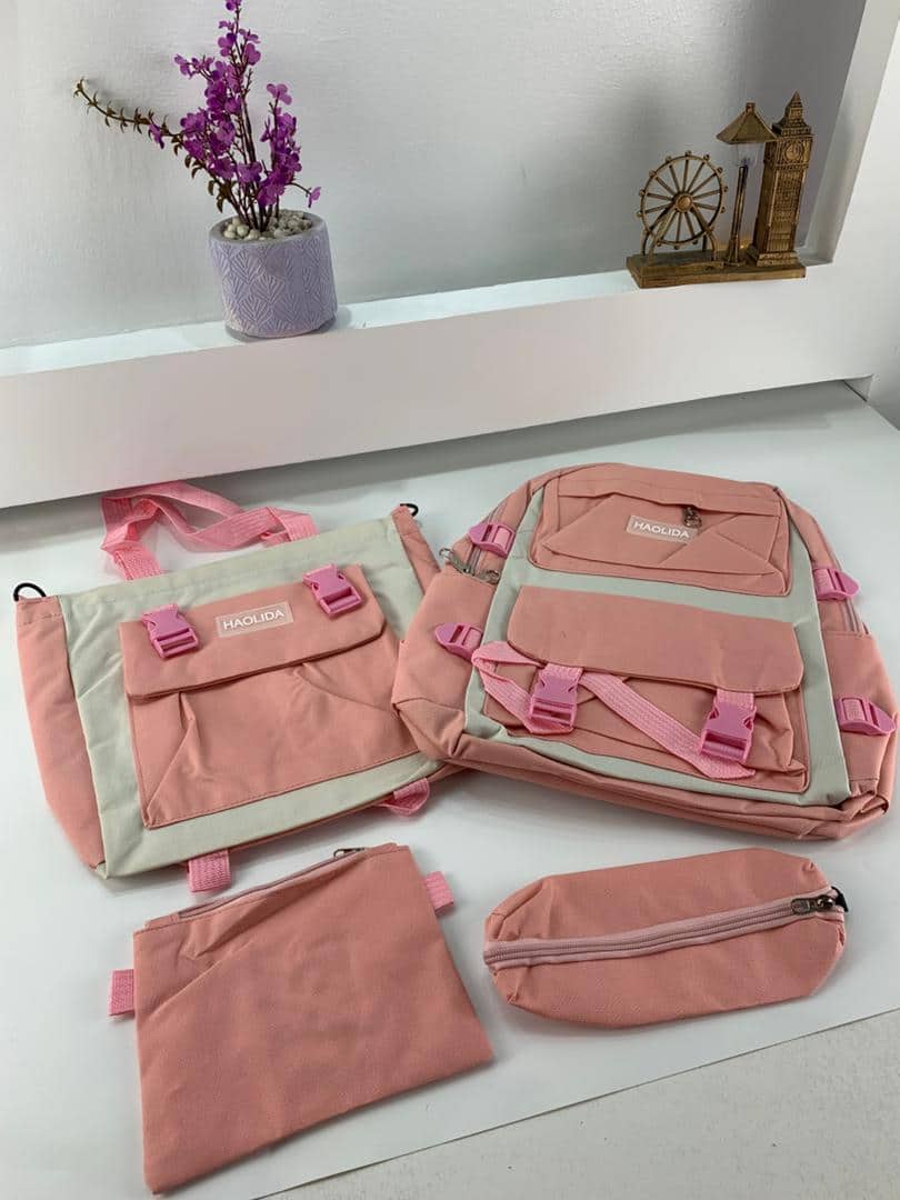 Ensemble de sacs d’école Kawai pour adolescents 4Pcs HAOLIDA V2 Rose – محفظة 4 قطع كاواي وردي — معاينة 4