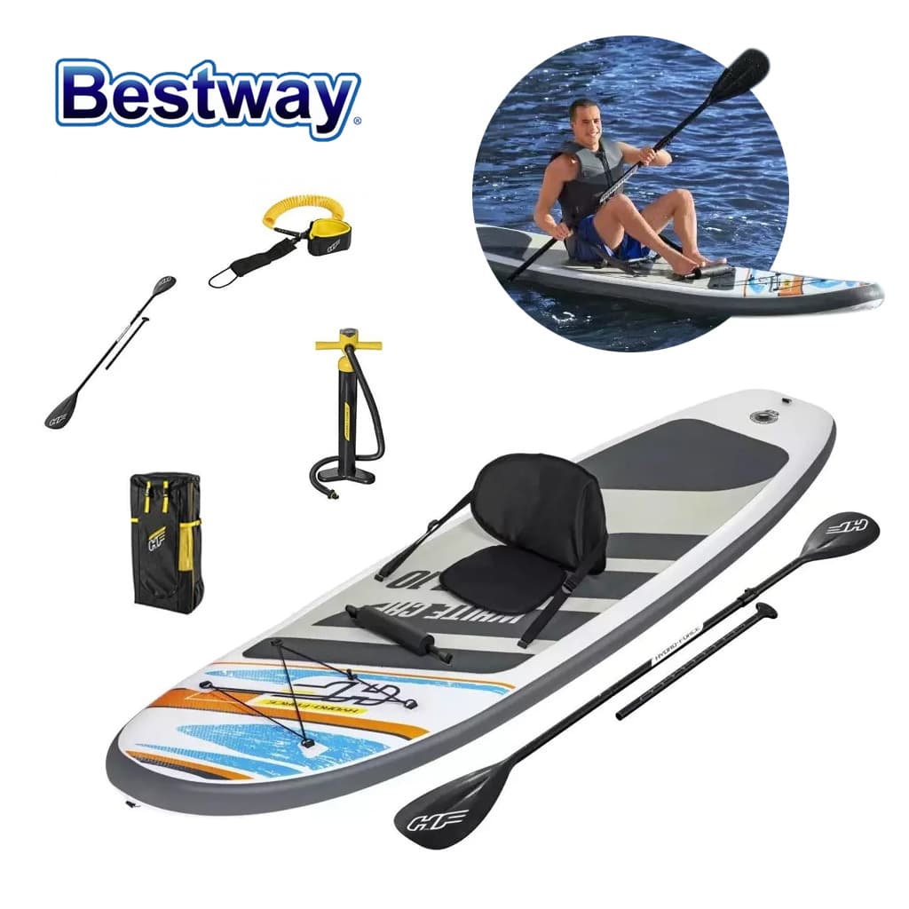 Hydro-Force White Cap Paddle gonflable Avec Pompe À Main Et Sac À Dos Bestway-65342 - Camping et Randonnée - صورة 1