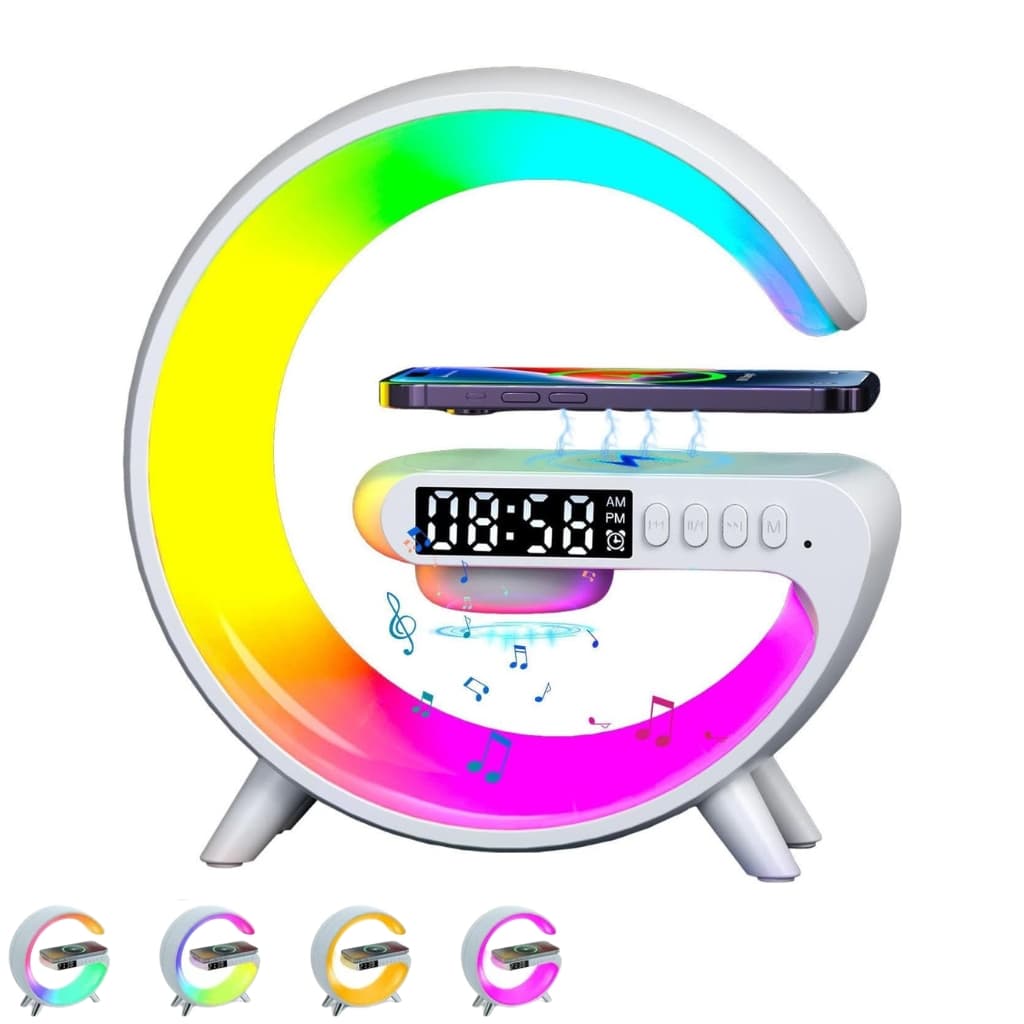 Réveil intelligente type G Bluetooth chargement sans fil haut-parleur RGB lumineuses G63-Blanc - Électronique - صورة 1