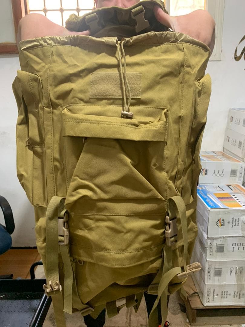 Sac à dos Randonnée professionnel en toile de Camouflage étanche à double épaule 90 L – kaki - Camping et Randonnée - صورة حقيقية 6