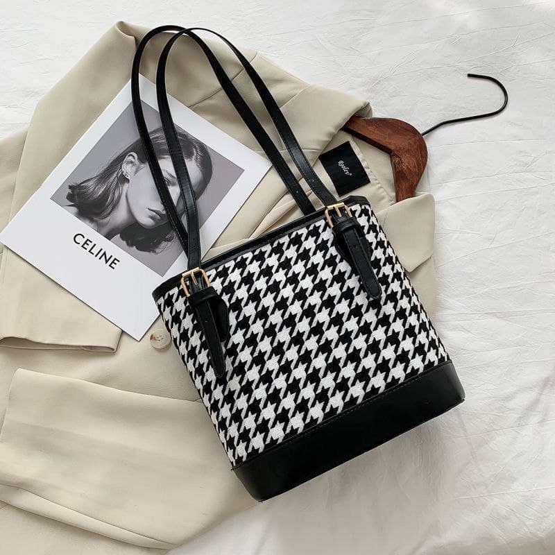 Sacs à bandoulière pied-de-poule Vintage pour femmes grande capacité - Sac à dos et Mode - صورة 5