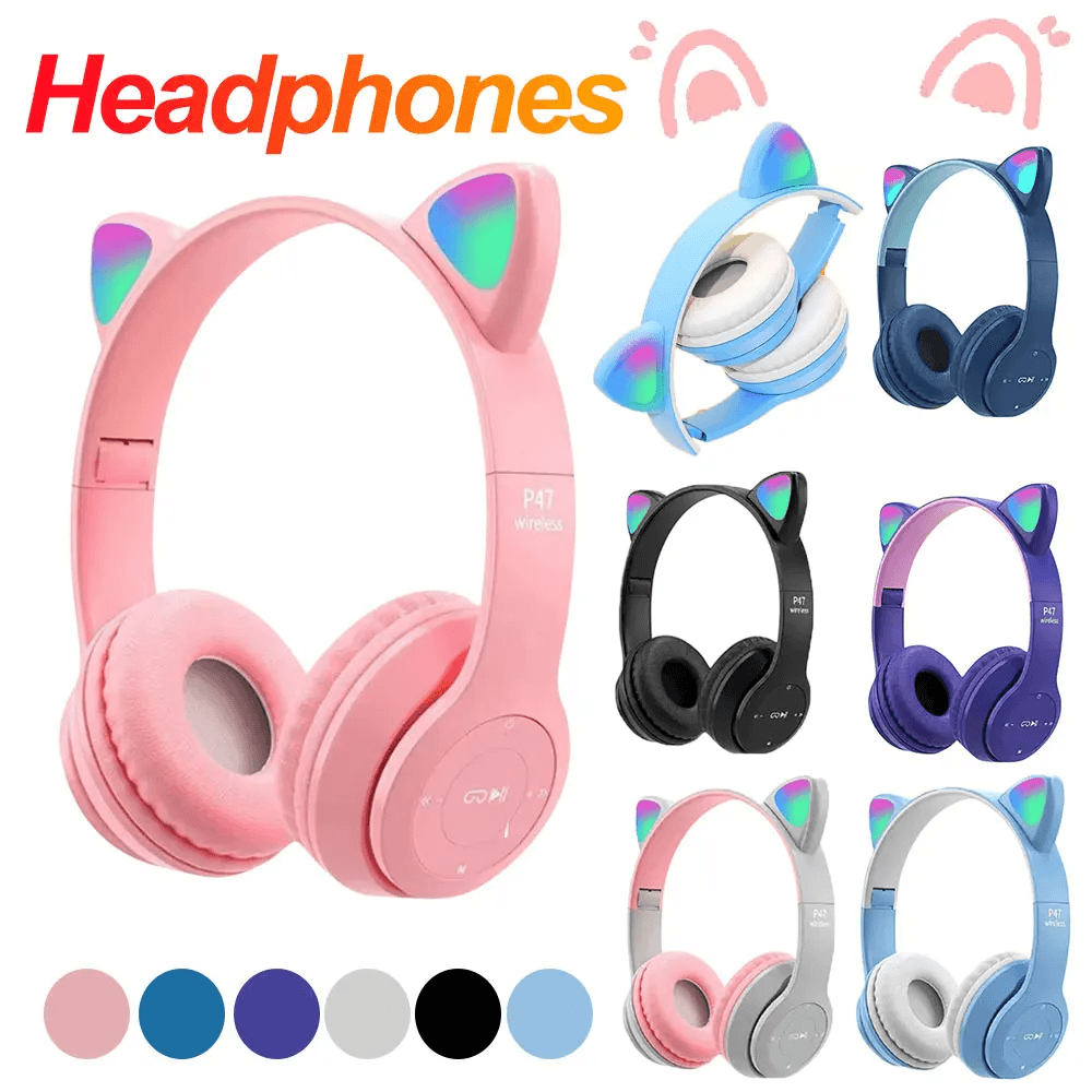 Casque Bluetooth sans fil avec oreilles de chat LED clignotantes P47M - Électronique - صورة 1