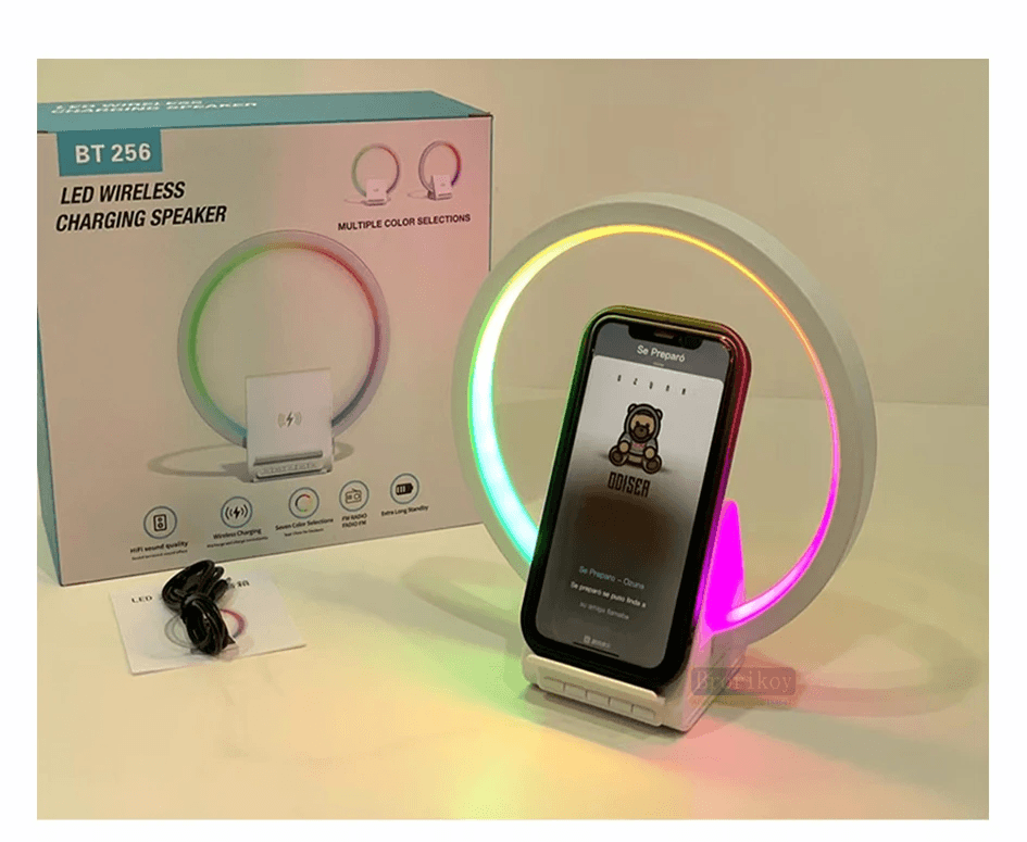 Lampe de chevet avec chargeur sans fil, haut-parleurs Bluetooth rechargeables support de charge rapide, 15W  BT-256 - Électronique - صورة 2