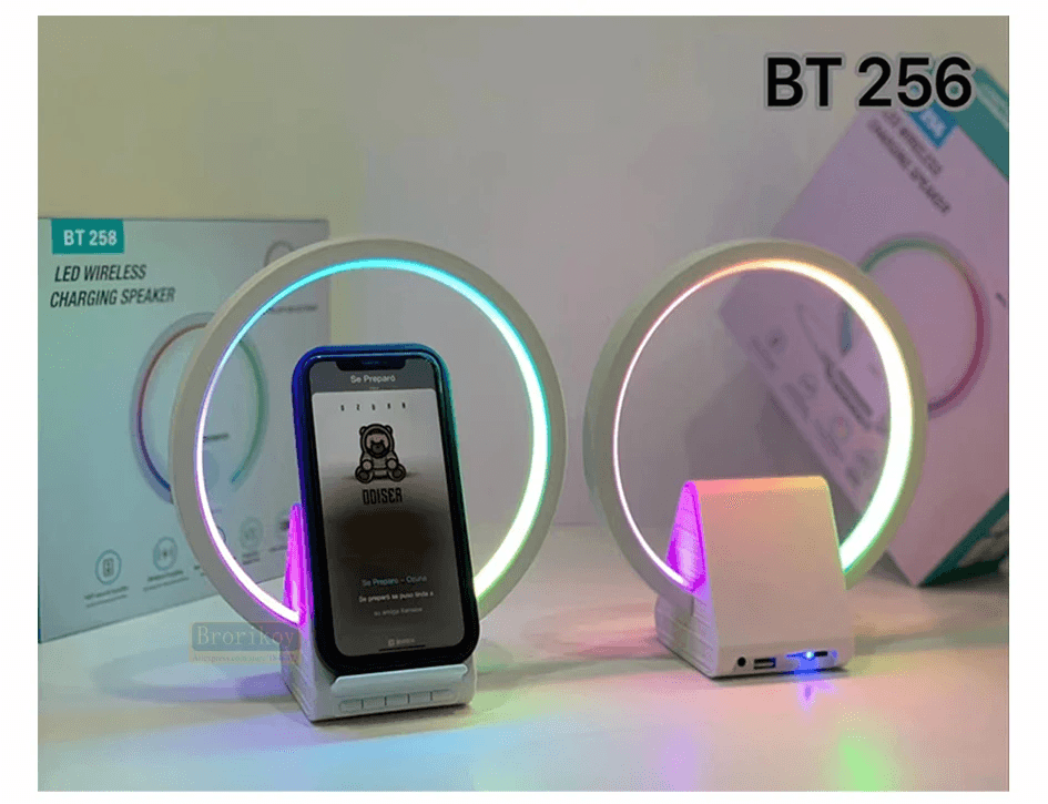 Lampe de chevet avec chargeur sans fil, haut-parleurs Bluetooth rechargeables support de charge rapide, 15W  BT-256 - Électronique - صورة 6