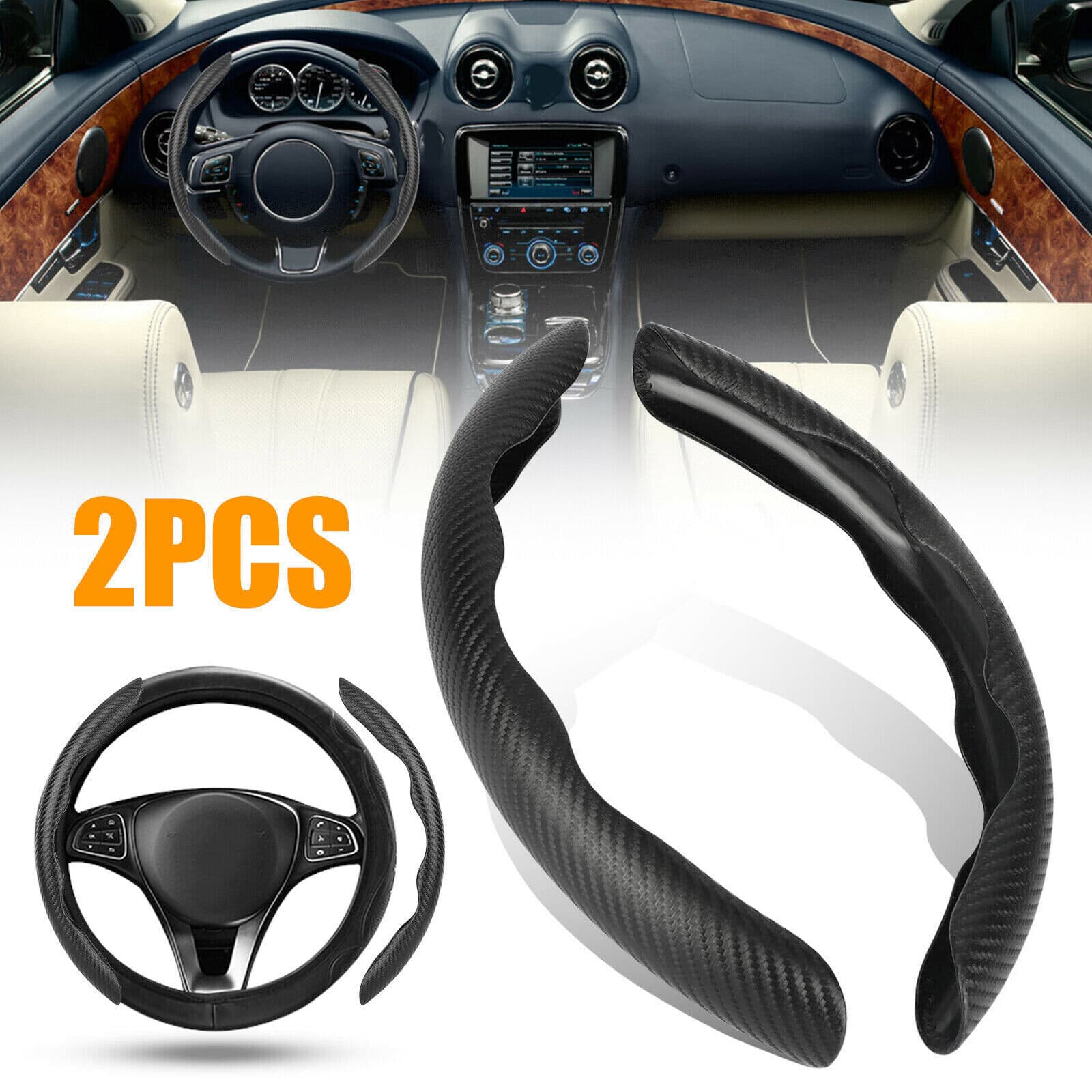 2 Pcs Housse de Volant Voiture antidérapant Noir carbon - Accessoires Auto/Moto - صورة 1