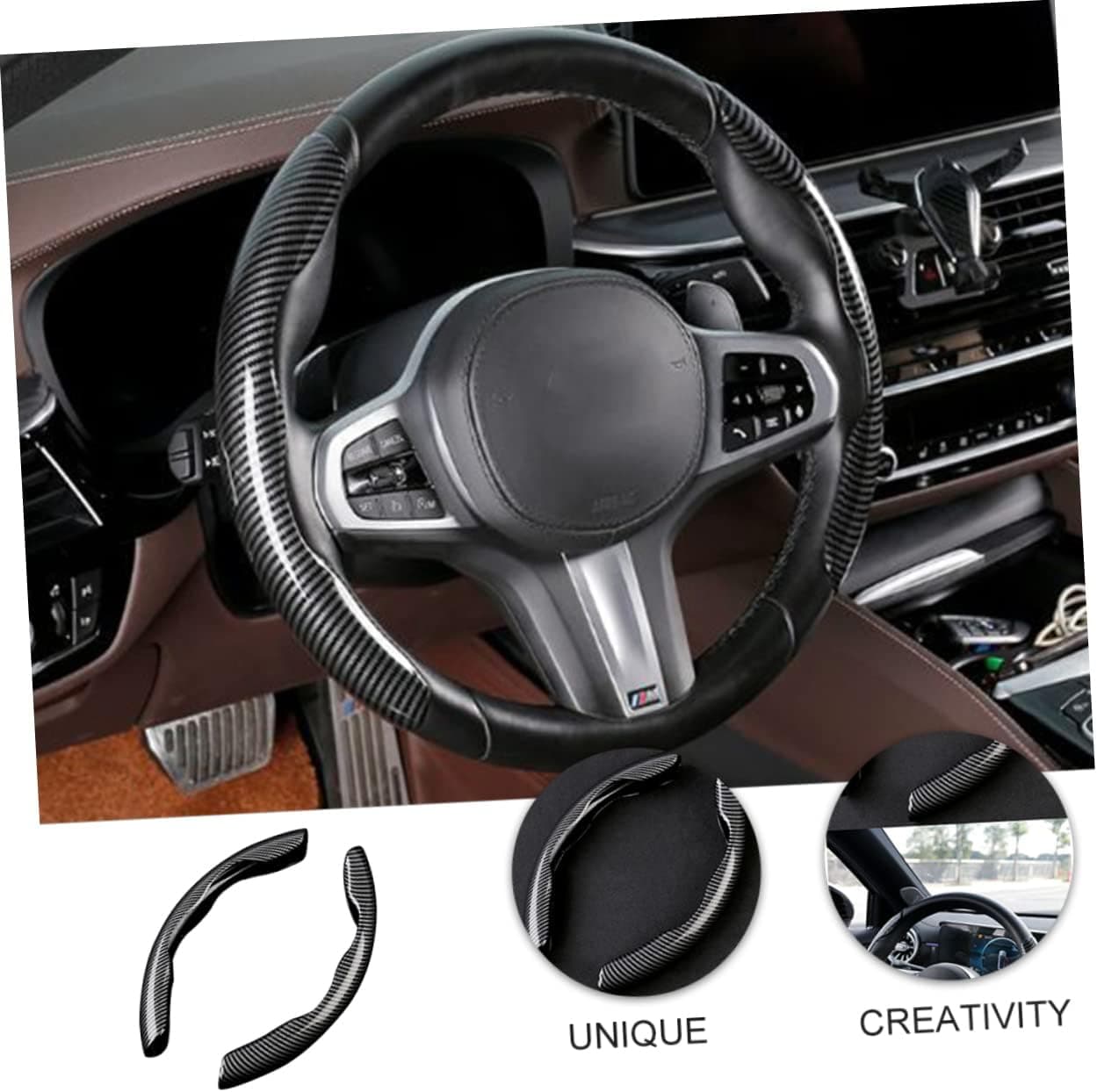 2 Pcs Housse de Volant Voiture antidérapant Noir carbon - Accessoires Auto/Moto - صورة 5