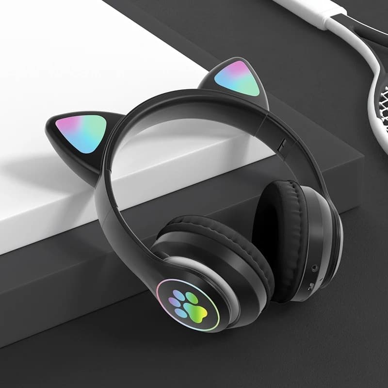 Casque stéréo Bluetooth sans fil oreilles de chat électroluminescents avec support carte TF - Électronique - صورة 2