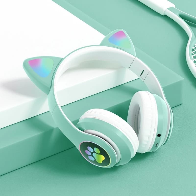 Casque stéréo Bluetooth sans fil oreilles de chat électroluminescents avec support carte TF - Électronique - صورة 4