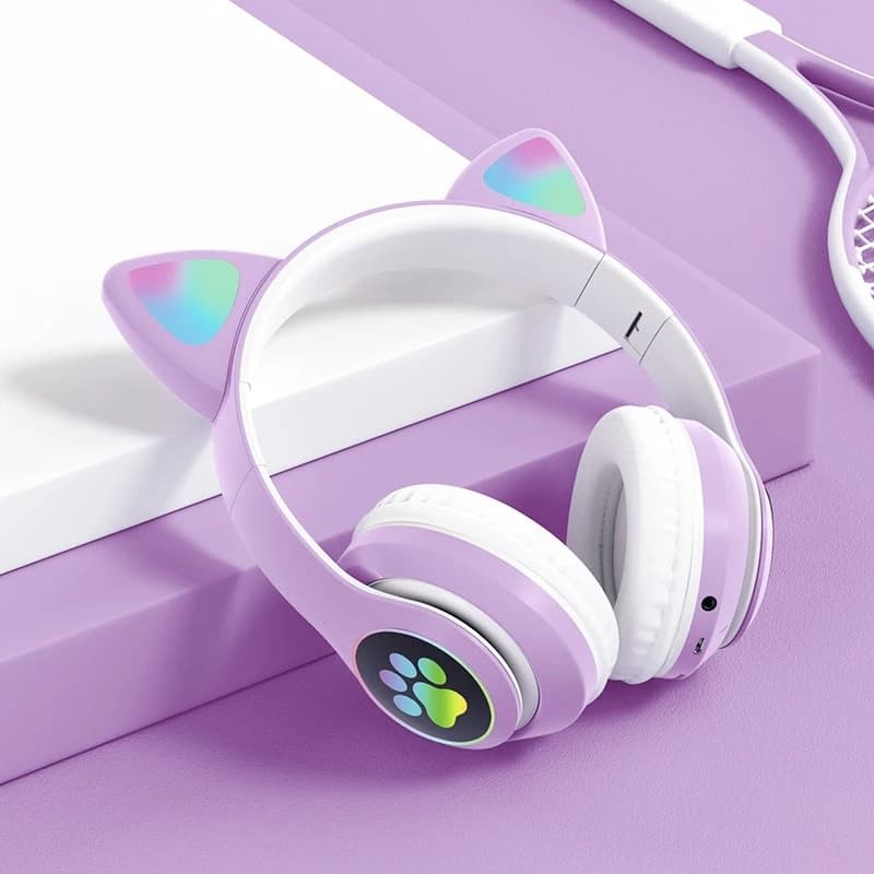 Casque stéréo Bluetooth sans fil oreilles de chat électroluminescents avec support carte TF - Électronique - صورة 6
