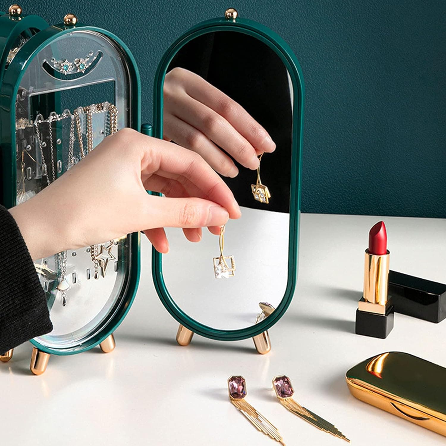 Présentoir Boîte de rangement de bijoux pliable, organisateur de boucles d’oreilles, - Soins et Beauté - صورة 5
