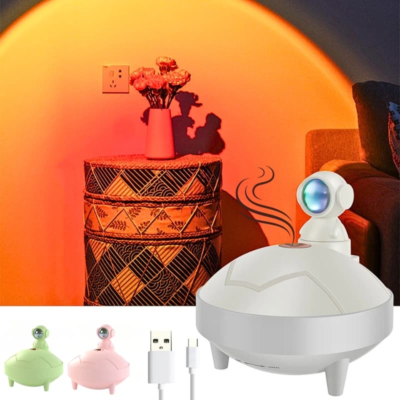 Lampe de coucher de soleil d'astronaute et humidificateur d'air sans fil, diffuseur à batterie Rechargeable1200mAh - Électronique - صورة 1