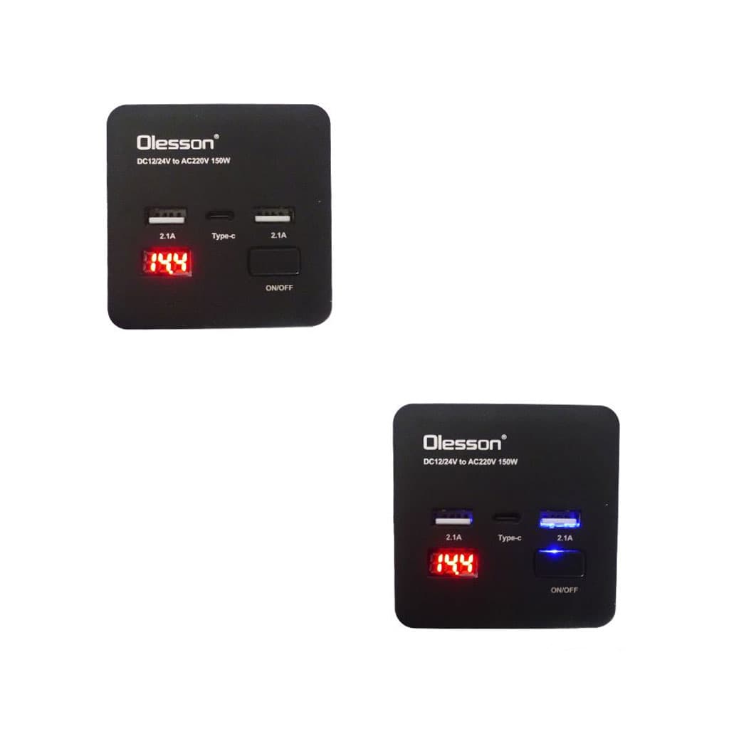 Convertisseur de tension en voiture avec surveillance de puissance 150 watts, 12 volts, 2 USB, 1 USB type C et 2 prises - Accessoires Auto/Moto - صورة 5
