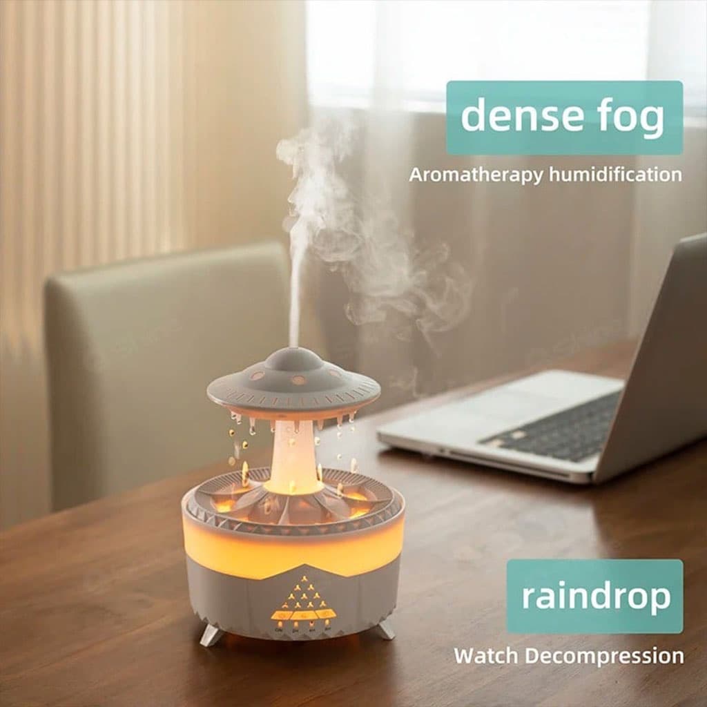 Lampe d’humidification par gouttelettes d’eau 350ML ultrasonique, avec télécommande - Décoration - صورة 2