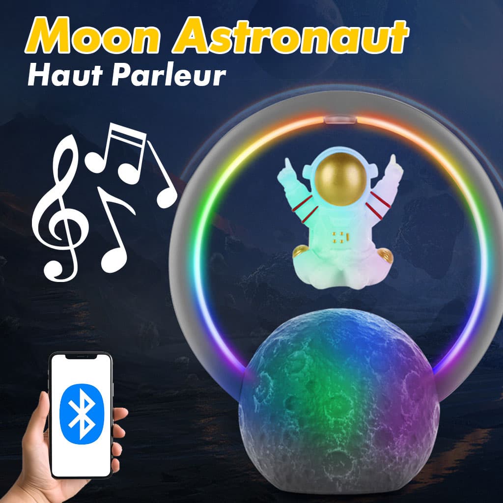 Haut-parleur Bluetooth et Lampe d’astronaute en lévitation magnétique avec lampe flottante en forme de lune rotative - Électronique - صورة 1