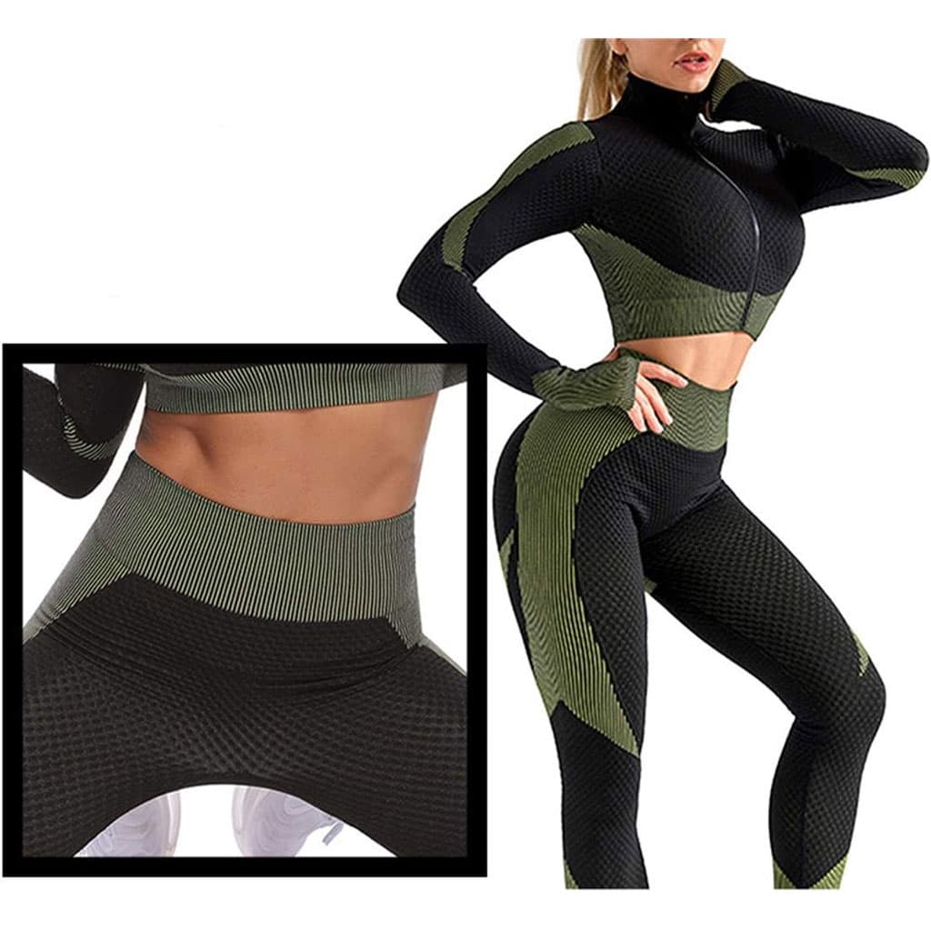 Ensembles d'entraînement pour femmes - Tenue de gymnastique sans couture à 2 pièces Vert - Divers - صورة 2