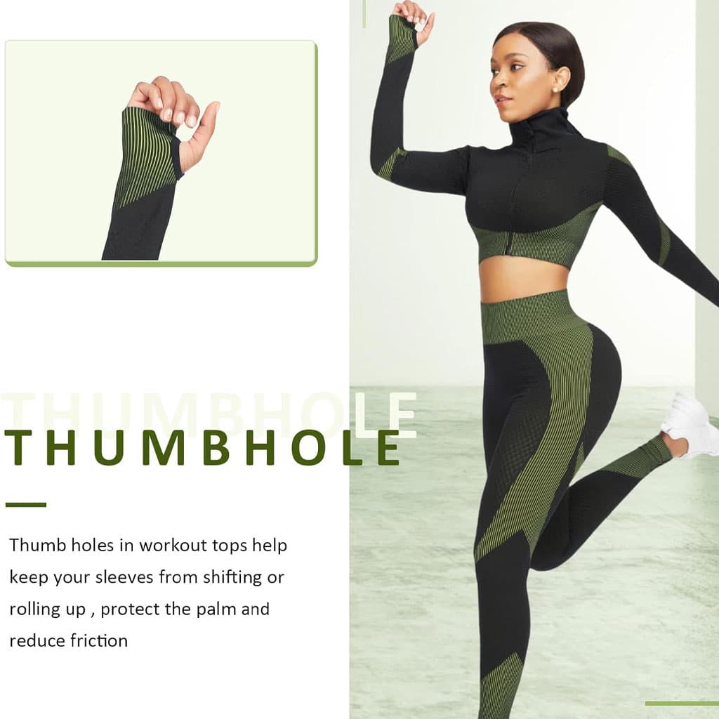Ensembles d'entraînement pour femmes - Tenue de gymnastique sans couture à 2 pièces Vert - Divers - صورة 6