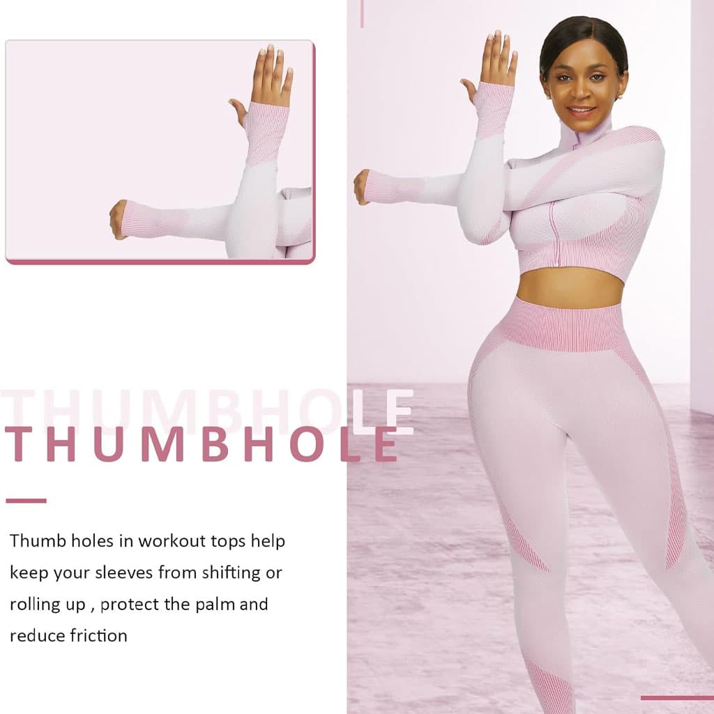 Ensembles d'entraînement pour femmes - Tenue de gymnastique sans couture à 2 pièces Rose - Sport - صورة 2
