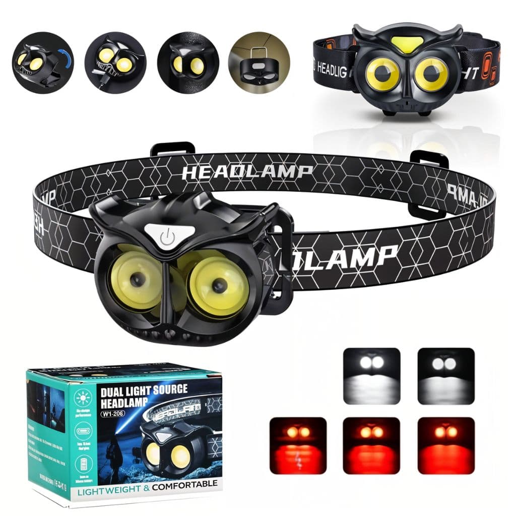 Hibou Lampe frontale LED rechargeable 1500 lumens, 5 modes, étanche IPX4 - Camping et Randonnée - صورة 1