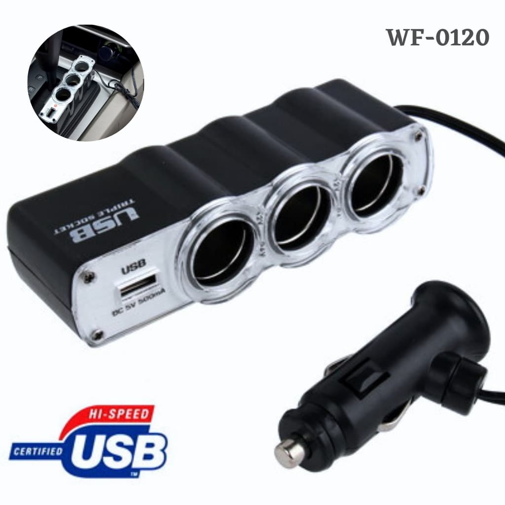 Triple Prise 12V/24V Allume-ci-gare USB Alimentation WF-0120 - Accessoires Auto/Moto - صورة 1