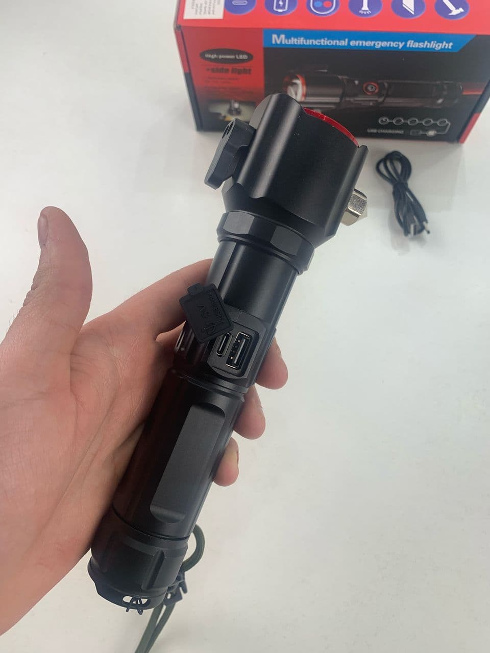Lampe Torche Multifonctionnel LED Puissante Rechargeable par USB Avec PowerBank – طورش عالي السطوع - Camping et Randonnée - صورة حقيقية 9