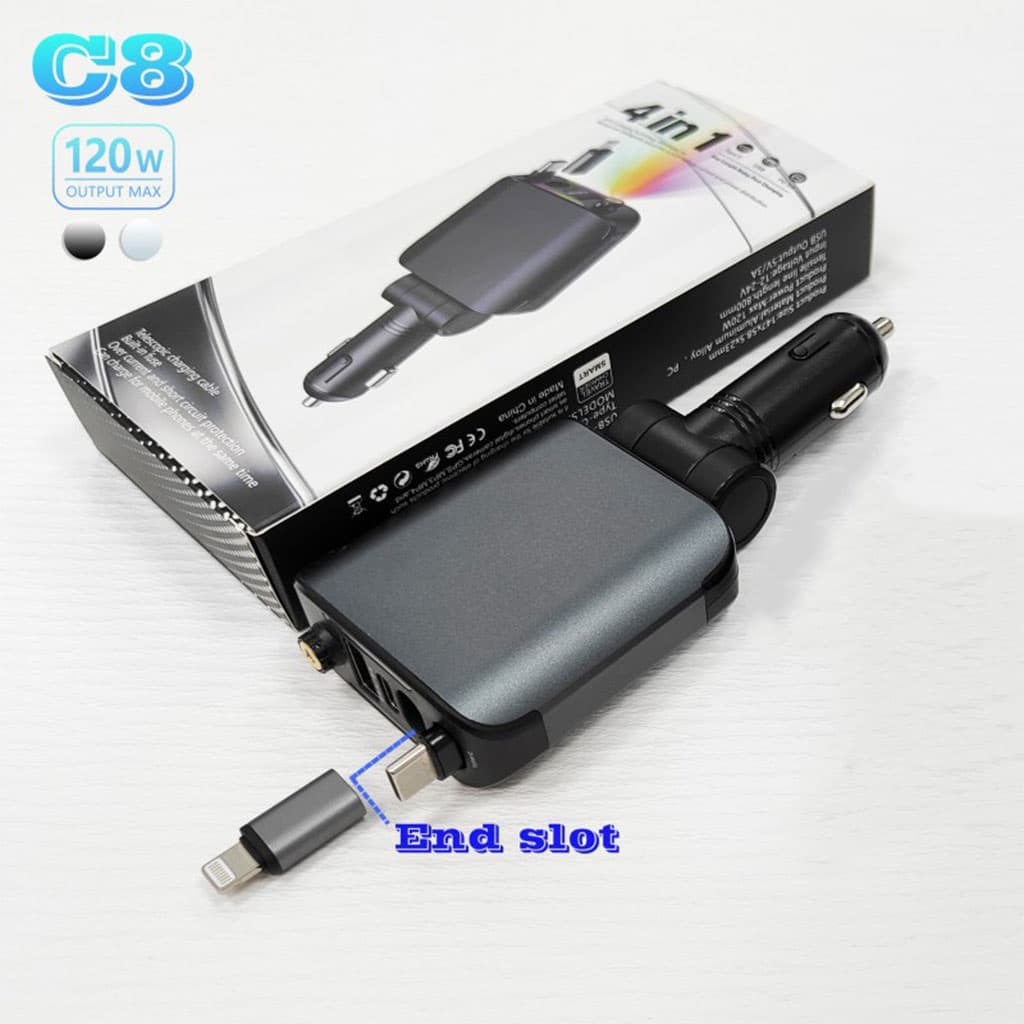 Chargeur Voiture 4en1 Rétractable 120W avec toit Starlight pour téléphones iOS et Android- شاحن سيارة متعدد المنافذ - Accessoires Auto/Moto - صورة 4