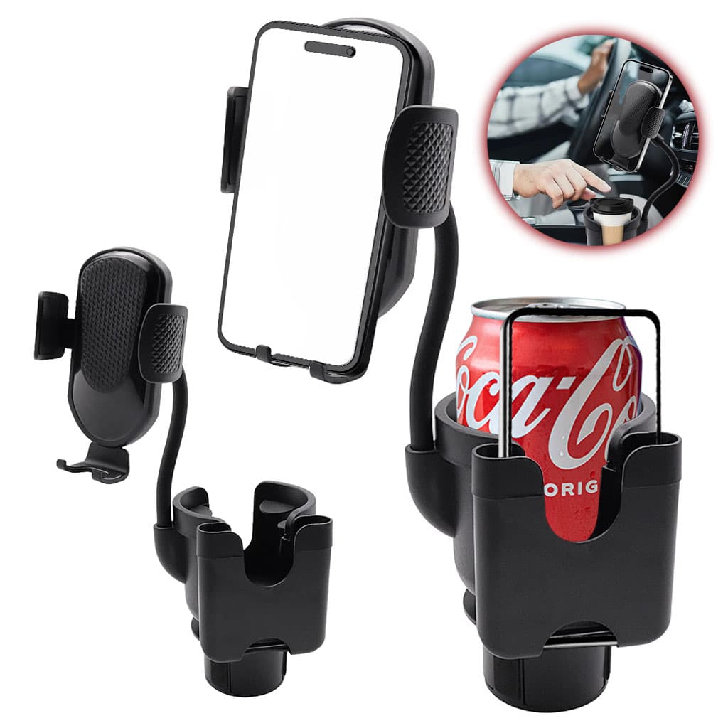 Support de téléphone pour voiture avec porte-gobelet rotation à 360° - حامل هواتف وأكواب في السيارة - Accessoires Auto/Moto - صورة 1