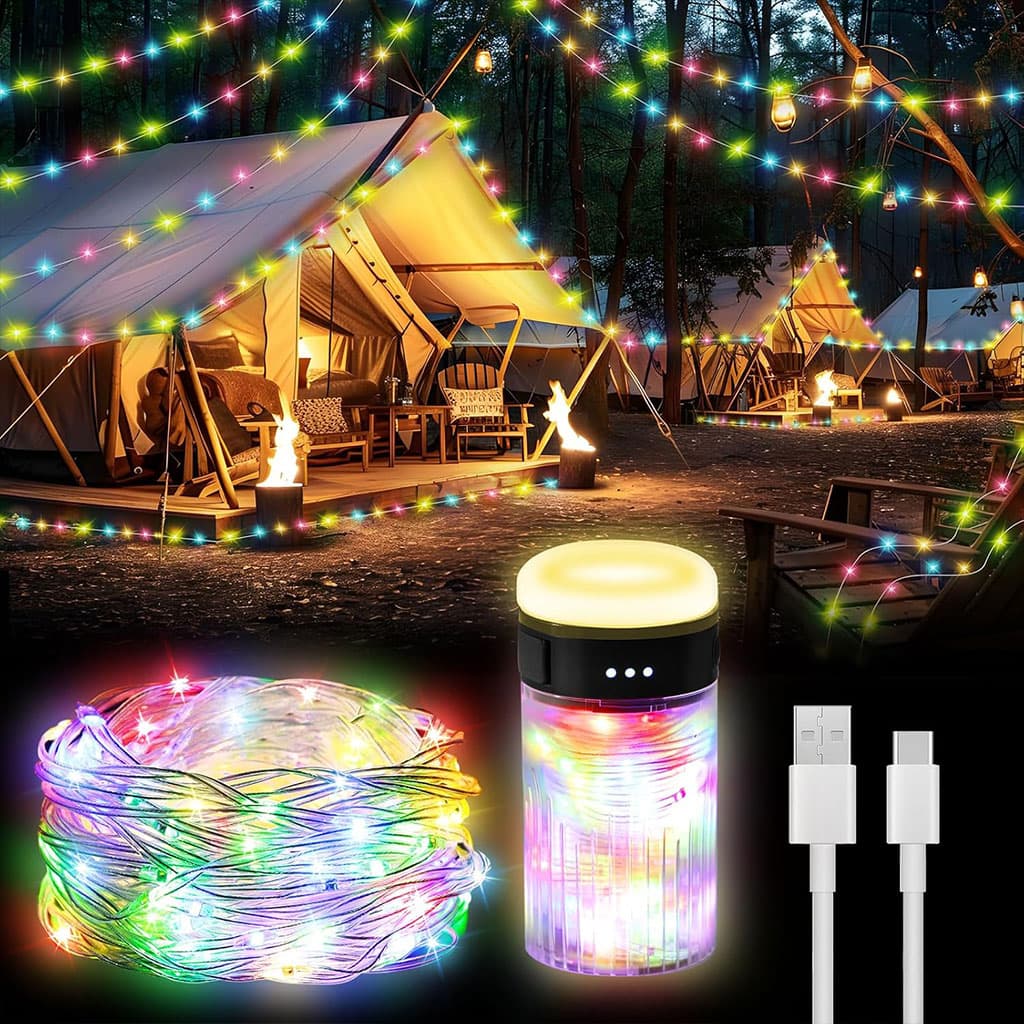 Lampe de Camping Enroulable avec Guirlande Lumineuse 10m – مصباح تخييم محمول وقابل للشحن - Camping et Randonnée - صورة 1