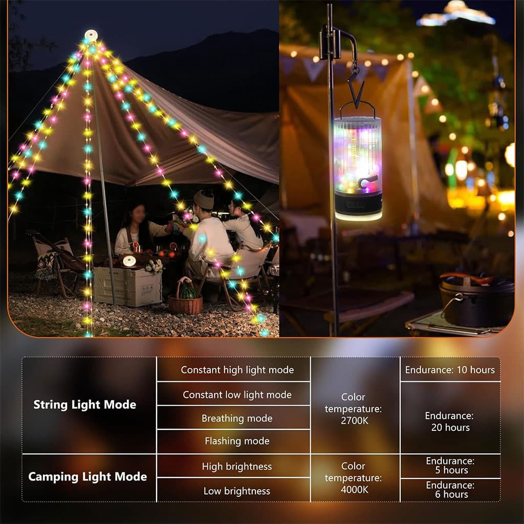 Lampe de Camping Enroulable avec Guirlande Lumineuse 10m – مصباح تخييم محمول وقابل للشحن - Camping et Randonnée - صورة 4