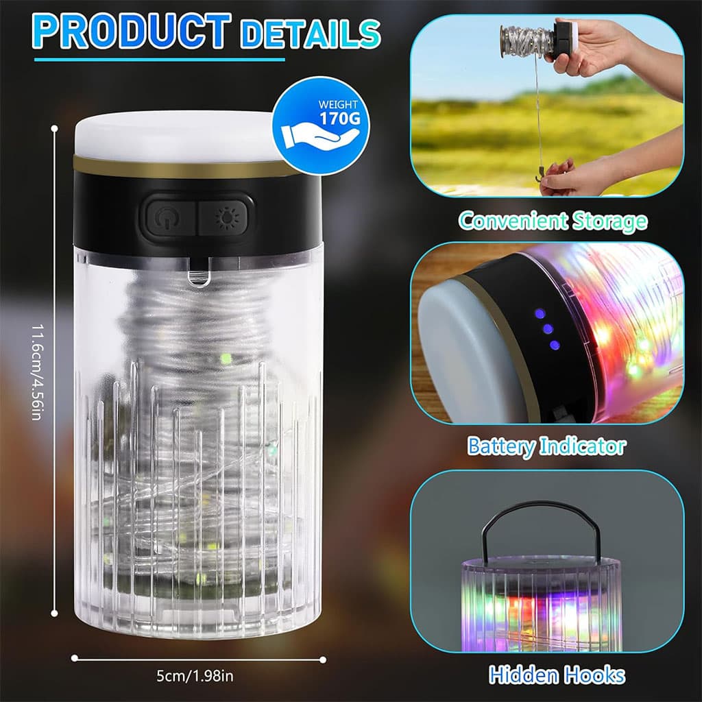 Lampe de Camping Enroulable avec Guirlande Lumineuse 10m – مصباح تخييم محمول وقابل للشحن - Camping et Randonnée - صورة 7