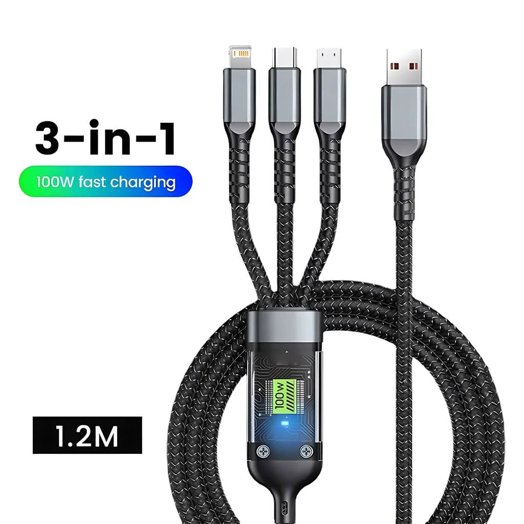 Câble USB 3en1 100W Charge rapide pour tout Type de Smartphone – كابل شحن سريع - Électronique - صورة 1