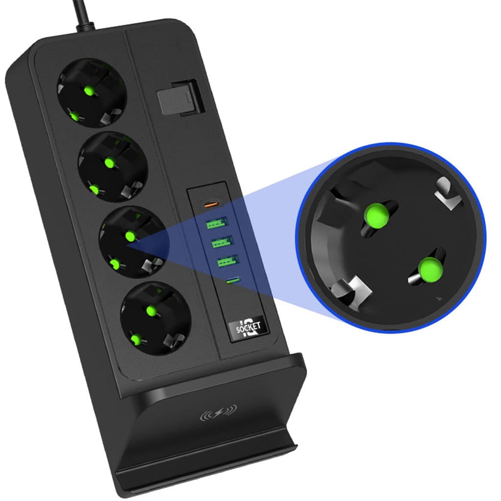 Multiprise 4 SOCKET 2500W avec USB, Type-C et chargement sans fil – مقبس طاقة وشاحن لاسلكي - Électronique - صورة 3