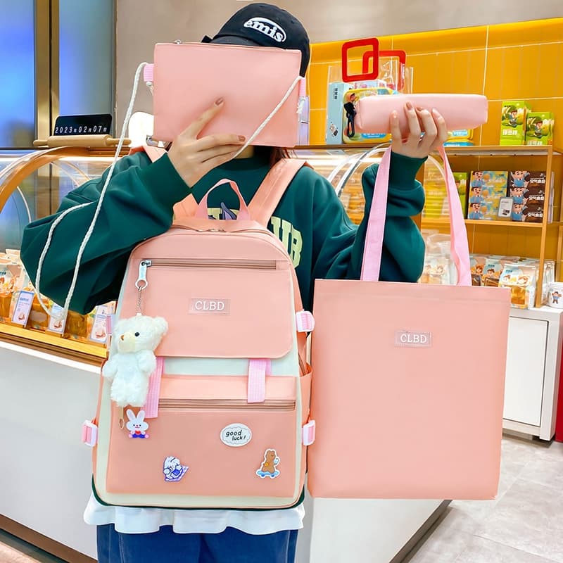 Ensemble de sacs d’école Kawai pour adolescents 4Pcs CLBD V1 Rose – محفظة 4 قطع كاواي وردي - Sac à dos et Mode - صورة 3