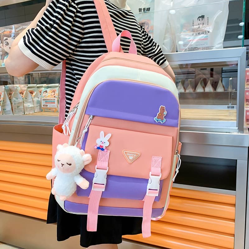 Ensemble de sacs d’école Kawai pour adolescents 5Pcs Guiyu V1 Rose – محفظة 5 قطع كاواي وردي - Sac à dos et Mode - صورة 3