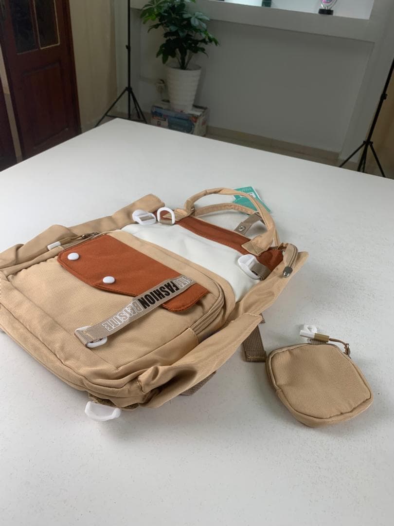 Ensemble de sacs d’école Kawai pour Enfants 2Pcs Avec Pochette Beige – محفظة 2 قطع كاواي مع محفظة صغيرة بيج - Sac à dos et Mode - صورة حقيقية 4