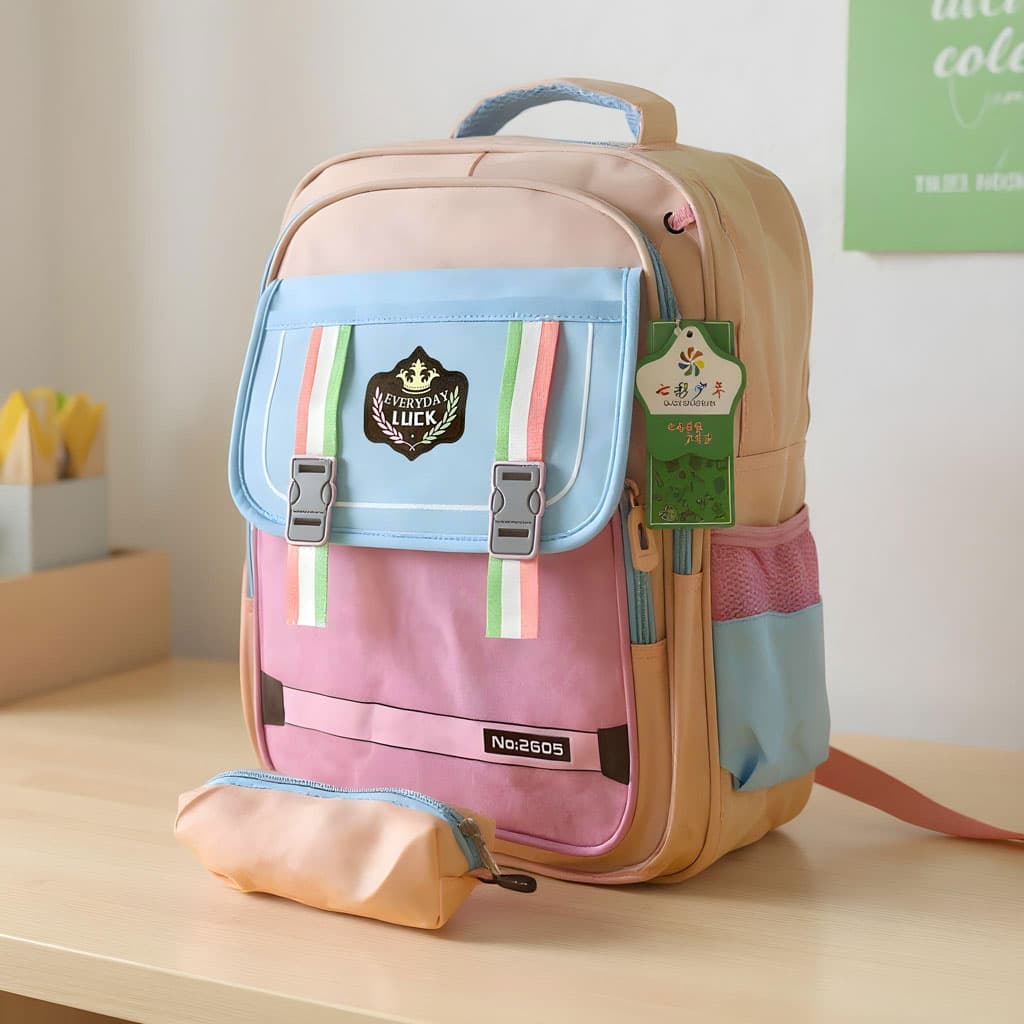 Sac à Dos pour Enfants avec Trousse Assortie 2605 Rose – حقيبة ظهر مدرسية للأطفال مع مقلمة وردي - Sac à dos et Mode - صورة 1