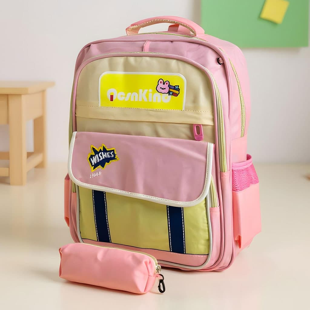 Sac à Dos pour Enfants avec Trousse Assortie 2504 Rose – حقيبة ظهر مدرسية للأطفال مع مقلمة وردي - Sac à dos et Mode - صورة 1