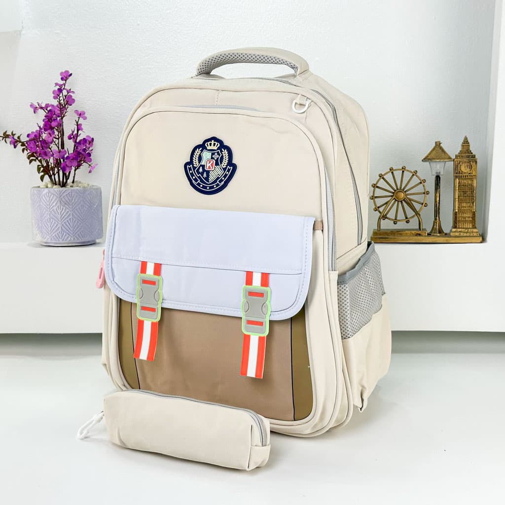 Sac à Dos pour Enfants avec Trousse Assortie KBAG Beige – حقيبة ظهر مدرسية للأطفال مع مقلمة بيج - Sac à dos et Mode - صورة حقيقية 5