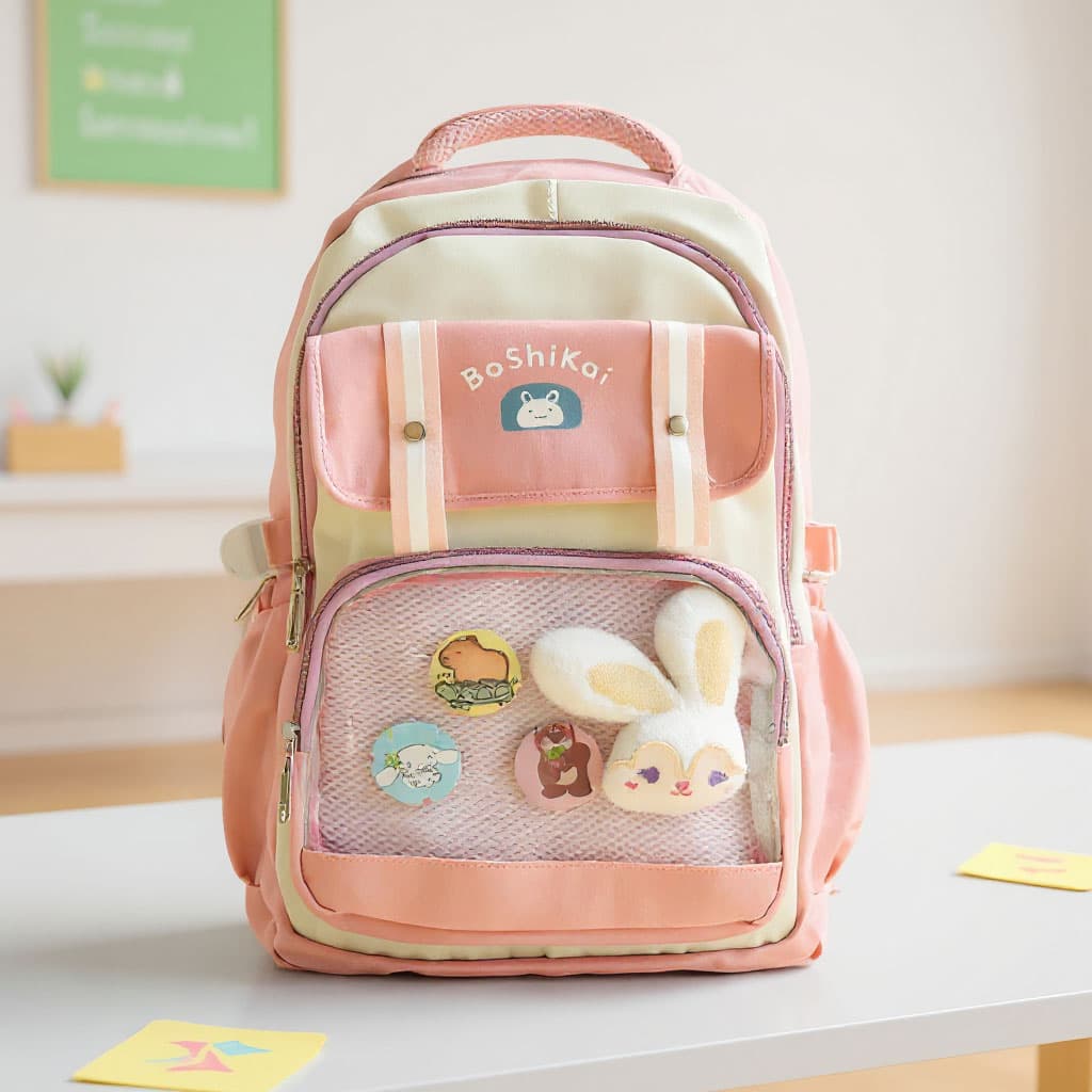 Sac à Dos Scolaire pour Enfants Style Kawaii BoShiKai Rose – حقيبة ظهر مدرسية للأطفال وردي - Sac à dos et Mode - صورة 1