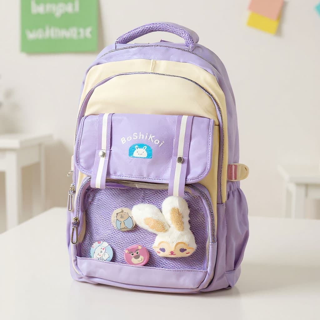 Sac à Dos Scolaire pour Enfants Style Kawaii BoShiKai Mauve – حقيبة ظهر مدرسية للأطفال بنفسجي - Sac à dos et Mode - صورة 1