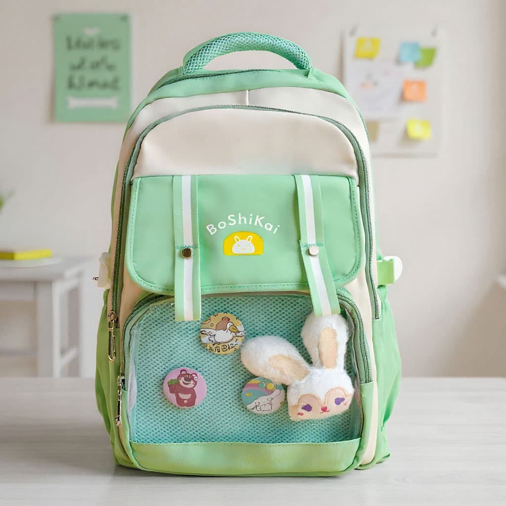 Sac à Dos Scolaire pour Enfants Style Kawaii BoShiKai Vert – حقيبة ظهر مدرسية للأطفال أخضر - Sac à dos et Mode - صورة 1