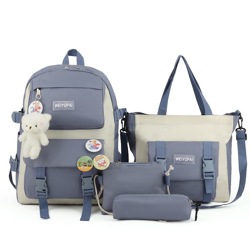Ensemble de sacs d’école Kawai pour adolescents 4Pcs HAOLIDA V2 Bleu – محفظة 4 قطع كاواي أزرق - Sac à dos et Mode - صورة 2