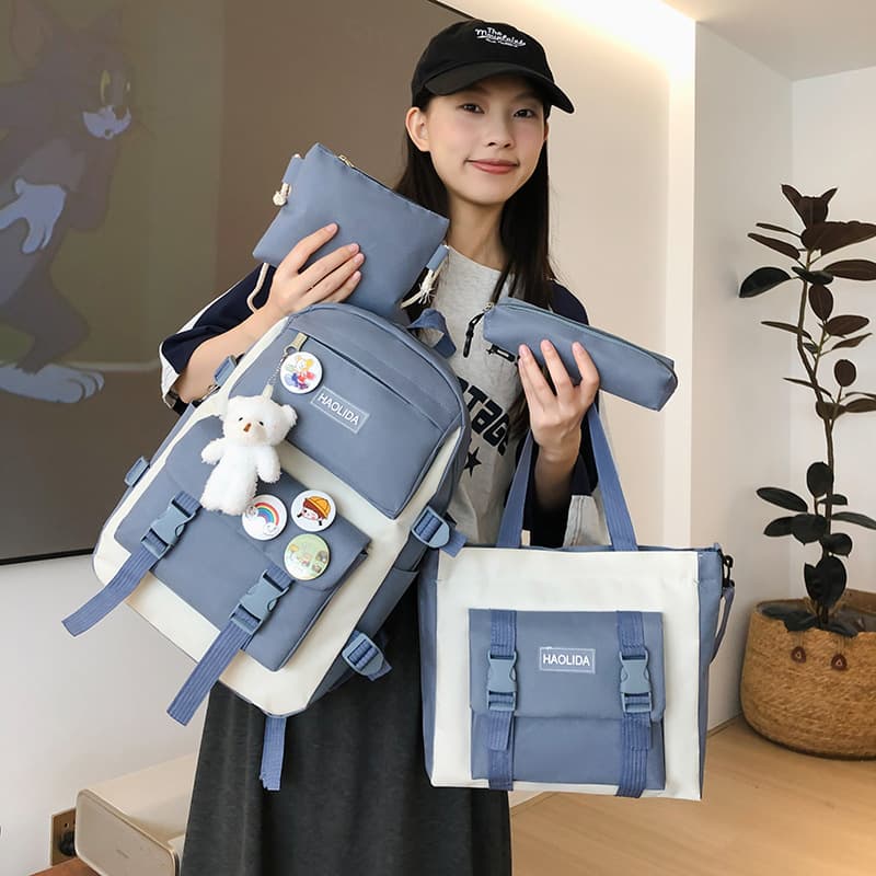 Ensemble de sacs d’école Kawai pour adolescents 4Pcs HAOLIDA V2 Bleu – محفظة 4 قطع كاواي أزرق - Sac à dos et Mode - صورة 3